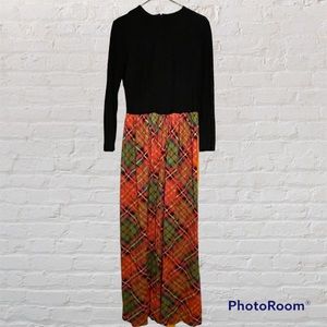 Vintage handmade red plaid maxi Dress, size L